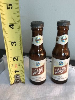 1950’s Vintage Schlitz Mini Glass Beer Bottle Salt & Pepper Shakers Barware Pub