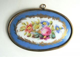 Antique 19th French Sevres Style Rose Painted Porcelain Plaque Gilt Ormolu Frame