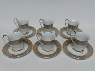 Italian Fine Porcelain Footed Demitasse Tea Cup & Saucer Set 12 PC Fleur De Lis 3