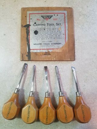 Vintage Millers Falls Carving Tool Set No.  107,  Set Of 5 Carving Chisels