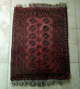 Vintage Afghan Geometric Small Area Rug Hand - Knotted Red Carpet 30 " X 45 "