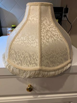 Vintage Victorian Style Lamp Shade Ivory Cream Brocade With Fringe 11 "