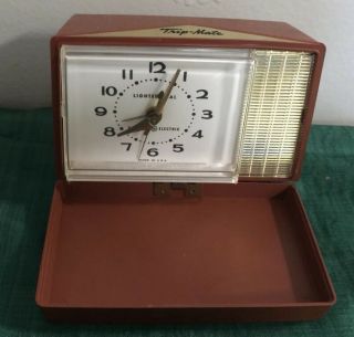 Vintage Mid Century Clock General Electric Ge Trip Mate Brown Model 7274 Ex