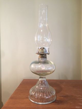 Antique Kerosene/oil Lamp W/ Clear Glass Hurricane Shade (pedestal Base)