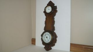 Vintage Bayard France 8 Days Wind Up Wall Clock With Aneroid Barometer