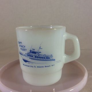Vintage Galaxy Milk Glass Mug Capt Stacy Fleet Morehead Atlantic Beach Nc