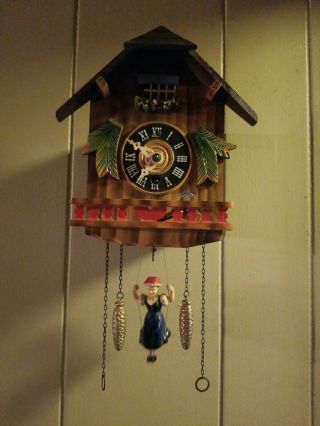 Vintage Miniature Cuckoo Clock W/ Girl On Swing