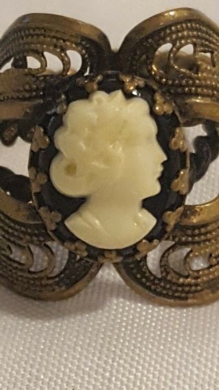 Vintage Brass Rope Cameo Adjustable Ring Ladies Small 6.  5 " Aprx Antique