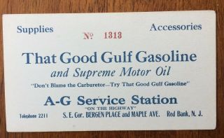 Gulf Gasoline,  Supreme Motor Oil Ink Blotter - Ag Service Station,  Red Bank,  Nj