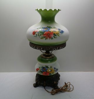 Vintage Gwtw 3 - Way Hurricane Parlor Lamp Green Floral 25 " Tall