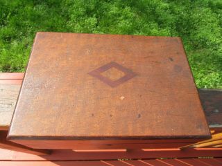 Antique Wood Folding Portable Travel Writing Sloping Lap Desk Document Box Case