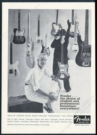 1960 Fender Telecaster Stratocaster Guitar Electric Mandolin Photo Vintage Ad