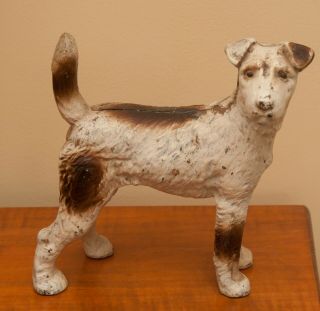 Vintage Cast Iron Hubley Wired Haired Fox Terrier Door Stop Circa: 1920 - 1940