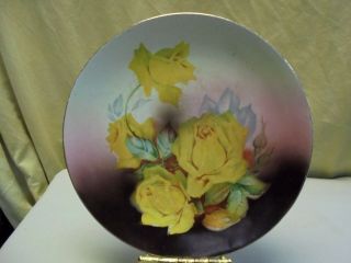Antique 1890 ' s American China Co Toronto Ohio Hand painted Yellow Rose Plate 10 