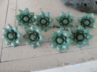 8 Gorgeous Old Vintage Green Metal Flowers With Pin Backs For Display
