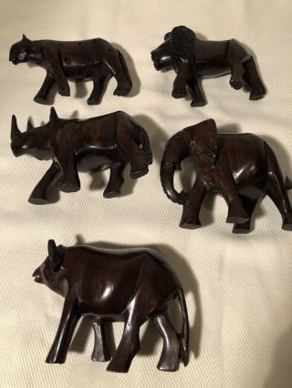 Wood Hand Carved African Animal Set Of 5