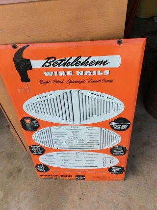 Vintage Bethlehem Steel Barb Wire Nails Fencing Hardware Store Sign Pa