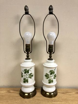 Vintage 3 - Way Hand Painted Milk Glass Table Lamps