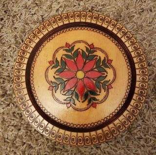 5 Hand Painted Round Wood Nesting Plates Wall Hanging Plaques Hungarian Vtg 3