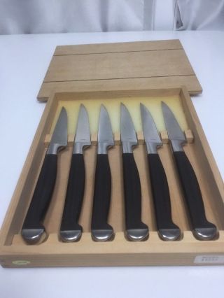 Vintage Set Of 6 Kai Cutlery Steak Knives Japan Drop Forged 8550 In Wood Box
