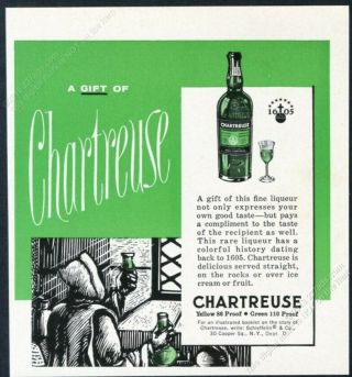 1960 Chartreuse Liqueur Carthusian Monk Monastery Flask Art Vintage Print Ad