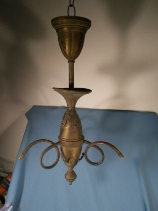 Vintage Art Nouveau Brass 3 Arm Light Chandelier Ceiling Fixture (as Found)