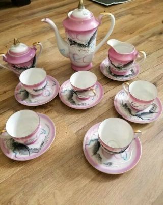 Antique Dragonware Chinese Porcelain Tea Coffee Set Pink.  Giesha Face In Cups