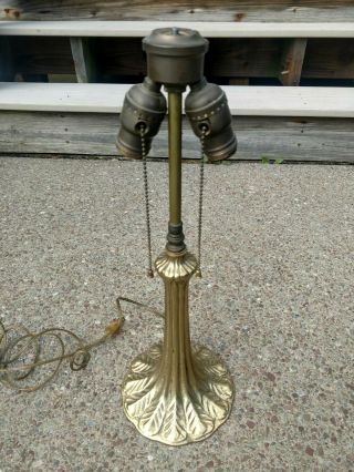 Antique Art Nouveau Dual Socket Table Lamp Ornate Brass