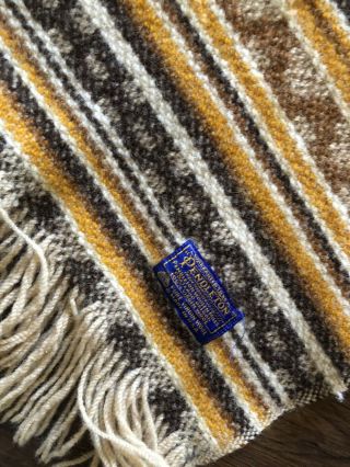 Vintage Pendleton Wool Blanket With Fringe Aztec Southwest Brown Gold Cream Tan