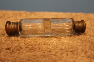 Vintage Antique Perfume Scent Bottle Cut Glass Double Sided With Brass? Caps