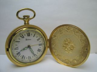 Vintage Bulova Pocket Watch Design Alarm Clock Wind Up - 2ra 027 Gold Tone