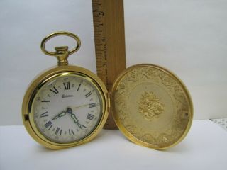 Vintage Bulova Pocket Watch Design Alarm Clock Wind Up - 2RA 027 Gold tone 2