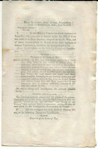 Civil War Orders; 1862 Army Of The Southwest,  Batesville Arkansas