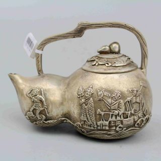 China Collectable Miao Silver Handwork Carve Journey To The West Noble Teapot
