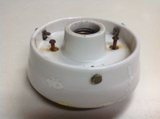 Vintage Alabax Porcelain Ceiling Light Fixture Round W/ Mounting Ring Vintage