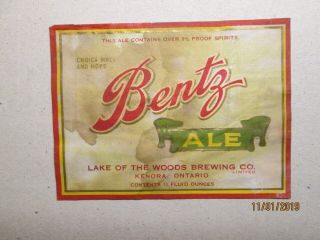 Vintage Canadian Beer Label - Lake Of The Woods Brewing - Bentz Ale