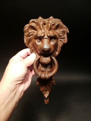 Antique Vintage Style Cast Iron Lion Door Knocker w Hook 2
