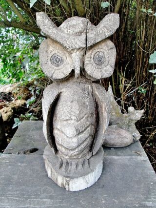 Large Vtg Or Antique Carved Wood Horned Owl American Folk Art Outsider Art Decoy