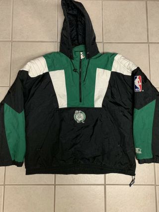 Vtg 90s Nba Starter Boston Celtics Mens Xxl Half Zip Pullover Puff Puffer Jacket