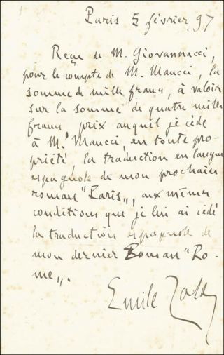 Emile Zola - Autograph Letter Signed 02/05/1897