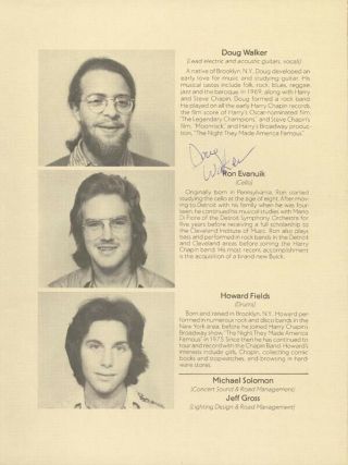 HARRY CHAPIN - INSCRIBED PROGRAM SIGNED CIRCA 1976 CO - SIGNED BY: DOUG WALKER 3