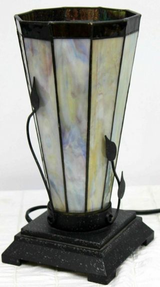 Stained Glass Lamp Hollywood Art Deco Style Modern Black Cone Vine Leaves