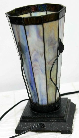 Stained Glass Lamp Hollywood Art Deco Style Modern Black Cone Vine Leaves 2