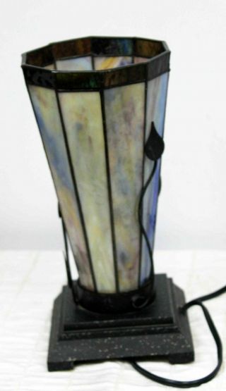 Stained Glass Lamp Hollywood Art Deco Style Modern Black Cone Vine Leaves 3
