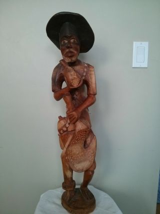 Vintage 28 " Tall Hand Carved Wooden Sculpture Of A Native Man