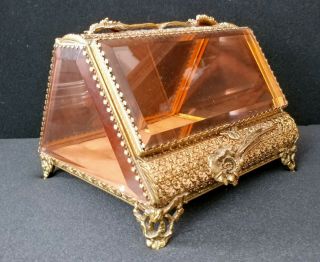 Vintage Rare Huge Ornate Floral Gilt Gold Ormolu Jewelry Casket Box Matson