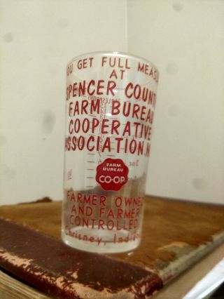 Vintage Farm Bureau Co - Op Glass 1 Cup Measure - Spencer County,  Indiana