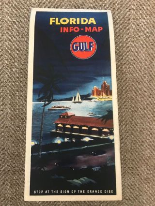 1950s Gulf Gasoline Motor Oil Road Map Florida Info - Map Travel Brochure