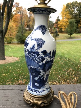 Antique Asian Design Blue White Porcelain Lamp