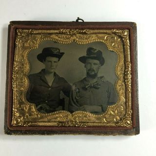 Civil War Tintype Of Two Union Soldiers With Hardee Hats And Revolver